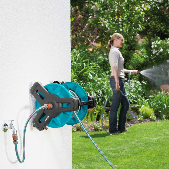 Wall-Fixed Hose Reel 50 Set for Convenient Watering and Neat Storage, 20 m Hose with Accessories Included