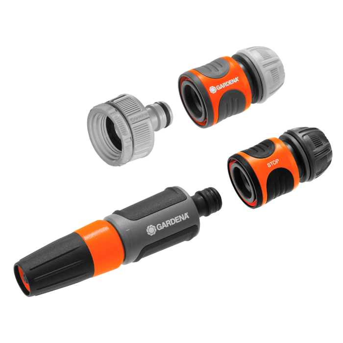 Basic Watering Promotion Set, Universal Nozzle and Connector Kit, 13 mm (1/2") and 15 mm (5/8") Hose