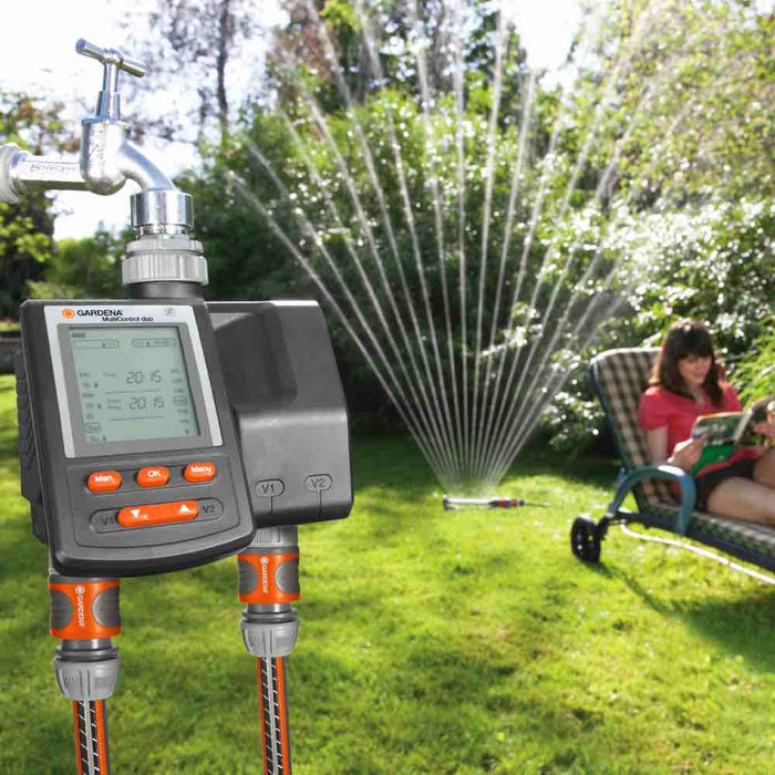 MultiControl Duo, Automatic Water Timer for Multiple Areas, 2 Outlets, 3 Watering Cycles