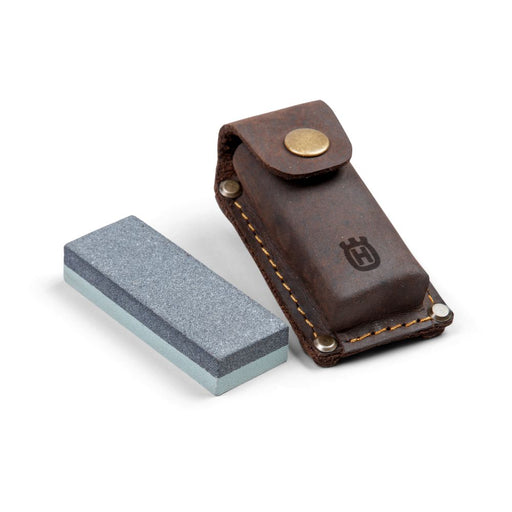 Husqvarna Axe Grinding Stone, Dual-Grit 120 & 320, Silicon Carbide Sharpening Puck with Leather Pouch-1