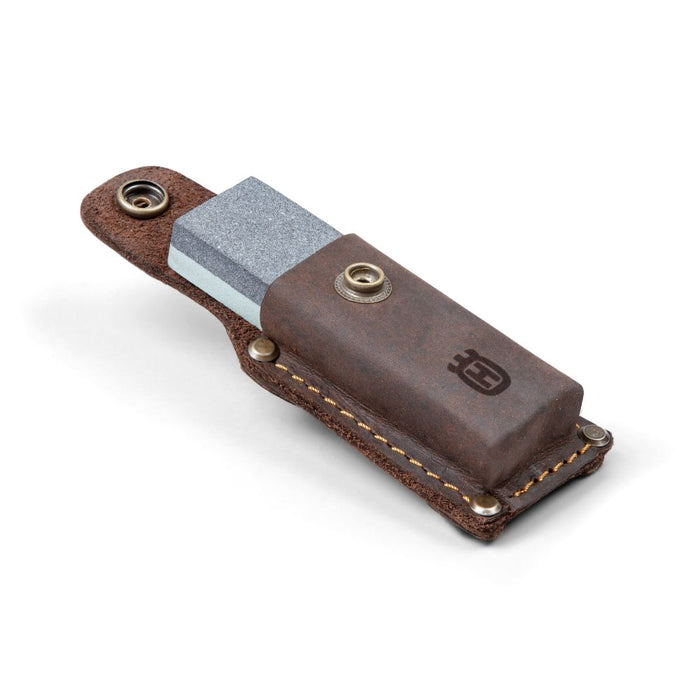 Husqvarna Axe Grinding Stone & Sharpener, Dual-Grit Silicon Carbide, Leather Case